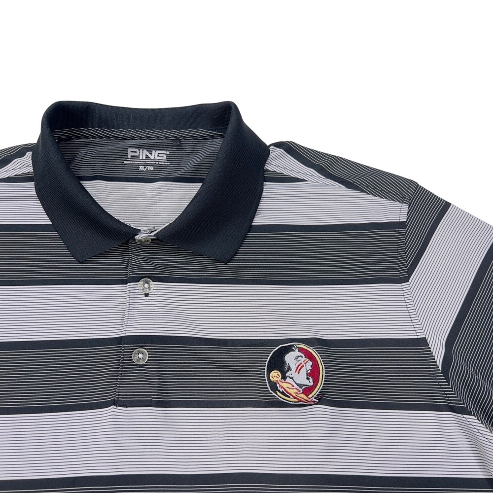 PING Florida State Seminoles Men's XL Golf‎ Polo Shirt Stripe Black/Gray FSU